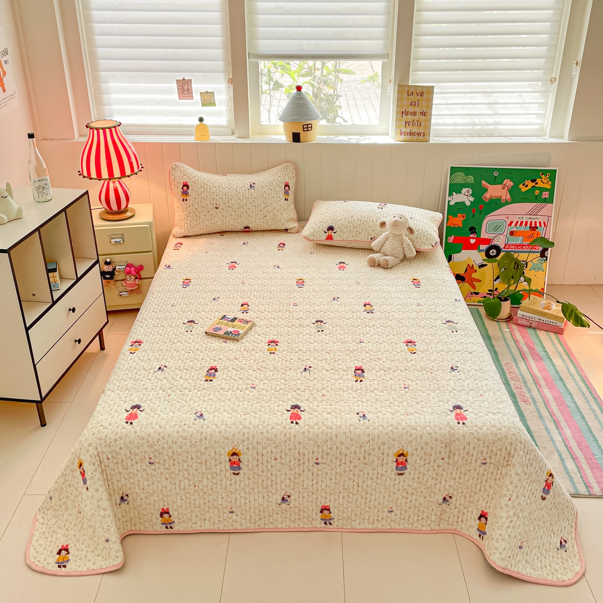 91家纺网 家纺一手货源 找家纺 贝扬思家纺 2025新款高克重牛奶绒豆豆被套床盖四件套-悦心系列 悦心-温柔痕迹