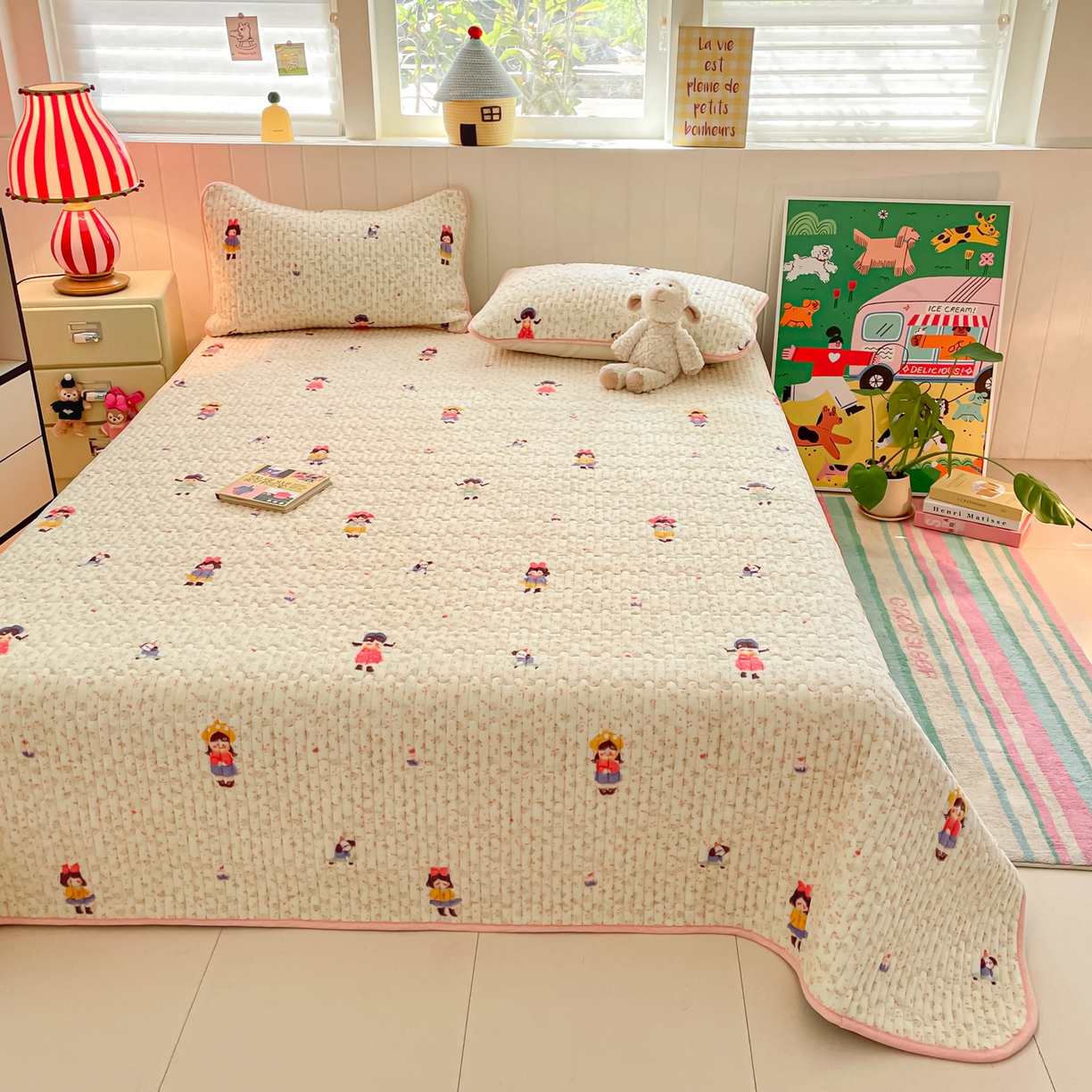 91家纺网 家纺一手货源 找家纺 贝扬思家纺 2025新款高克重牛奶绒豆豆被套床盖四件套-悦心系列 悦心-温柔痕迹