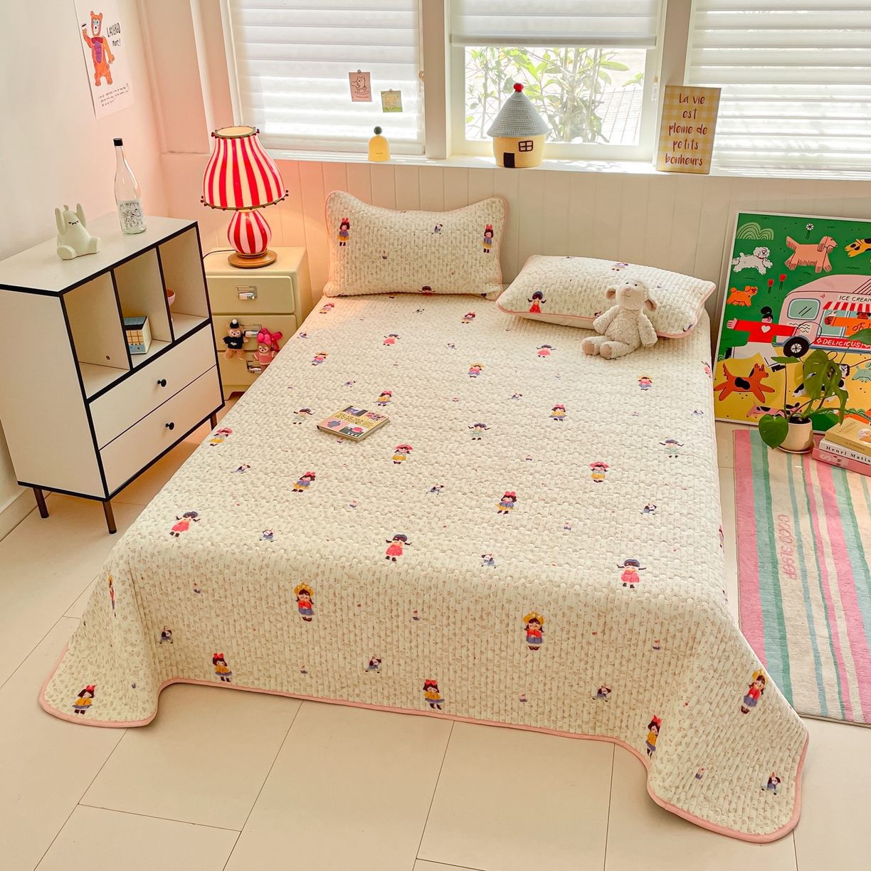 91家纺网 家纺一手货源 找家纺 贝扬思家纺 2025新款高克重牛奶绒豆豆被套床盖四件套-悦心系列 悦心-温柔痕迹