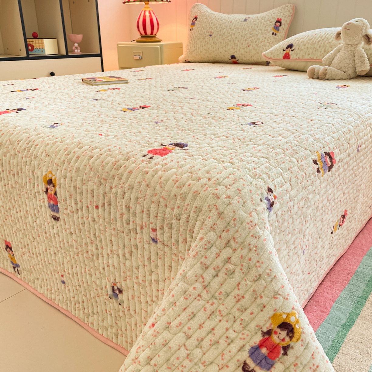 91家纺网 家纺一手货源 找家纺 贝扬思家纺 2025新款高克重牛奶绒豆豆被套床盖四件套-悦心系列 悦心-温柔痕迹