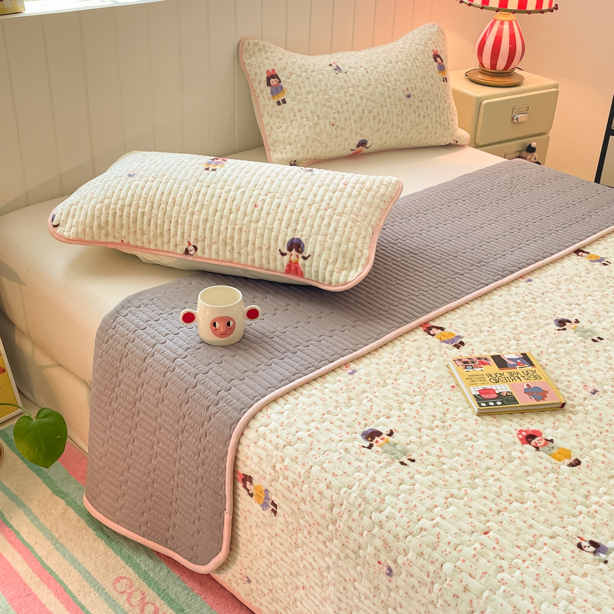 91家纺网 家纺一手货源 找家纺 贝扬思家纺 2025新款高克重牛奶绒豆豆被套床盖四件套-悦心系列 悦心-温柔痕迹