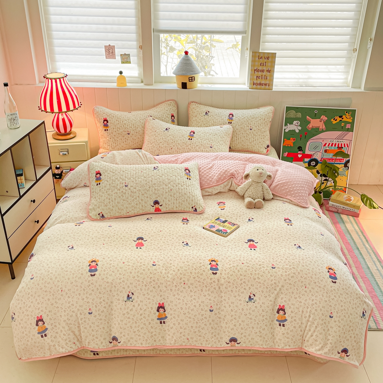 91家纺网 家纺一手货源 找家纺 贝扬思家纺 2025新款高克重牛奶绒豆豆被套床盖四件套-悦心系列 悦心-温柔痕迹