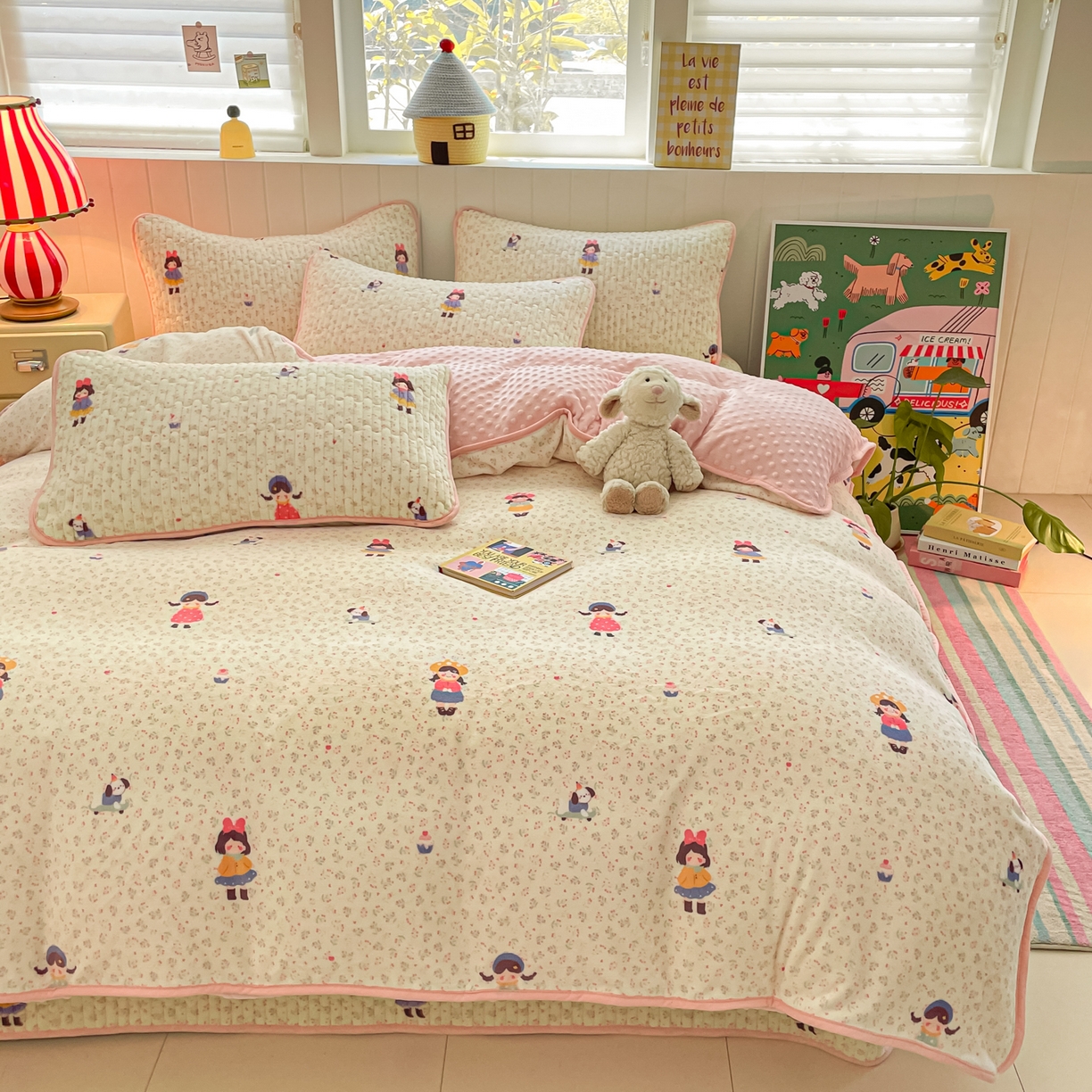 91家纺网 家纺一手货源 找家纺 贝扬思家纺 2025新款高克重牛奶绒豆豆被套床盖四件套-悦心系列 悦心-温柔痕迹