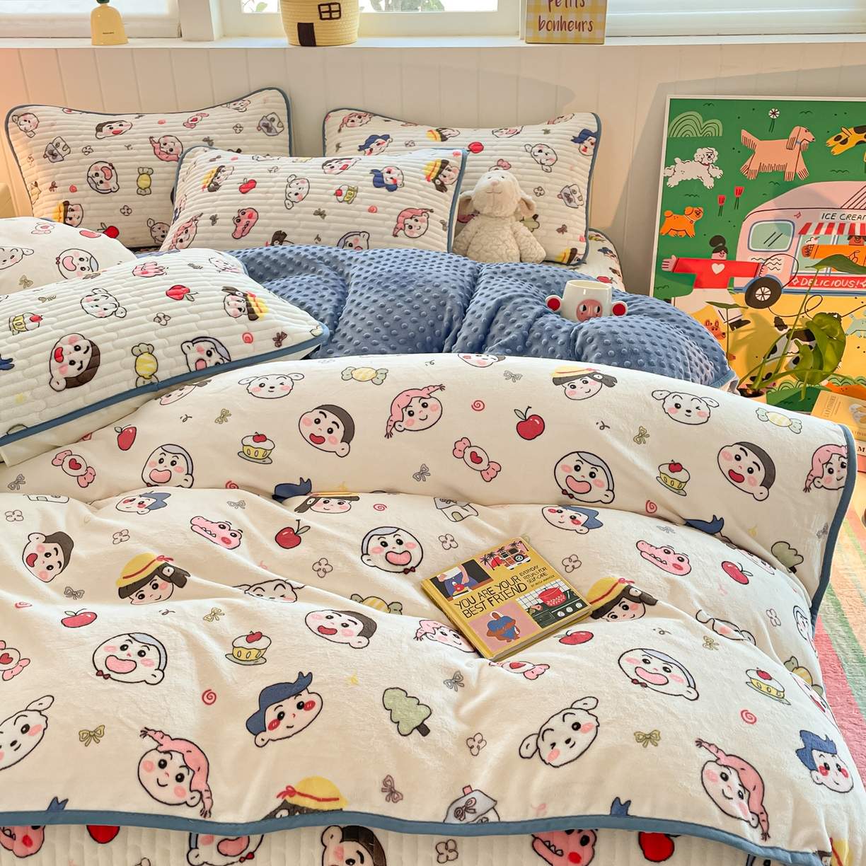 贝扬思家纺 2025新款高克重牛奶绒豆豆被套床盖四件套-悦心系列 悦心-小小新