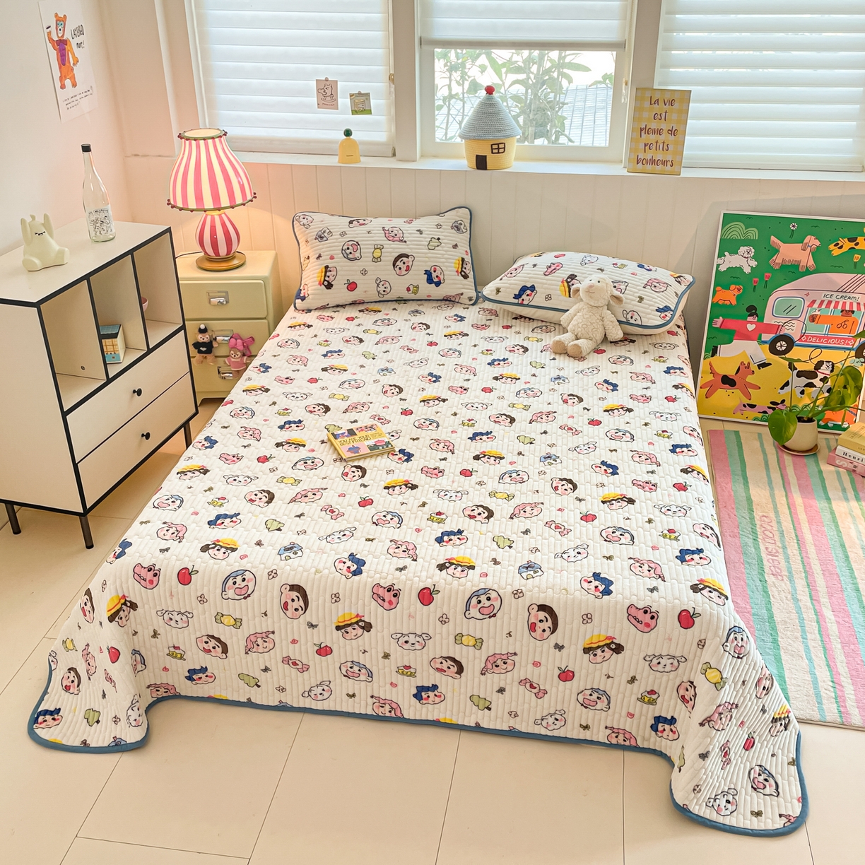 91家纺网 家纺一手货源 找家纺 贝扬思家纺 2025新款高克重牛奶绒豆豆被套床盖四件套-悦心系列 悦心-小小新