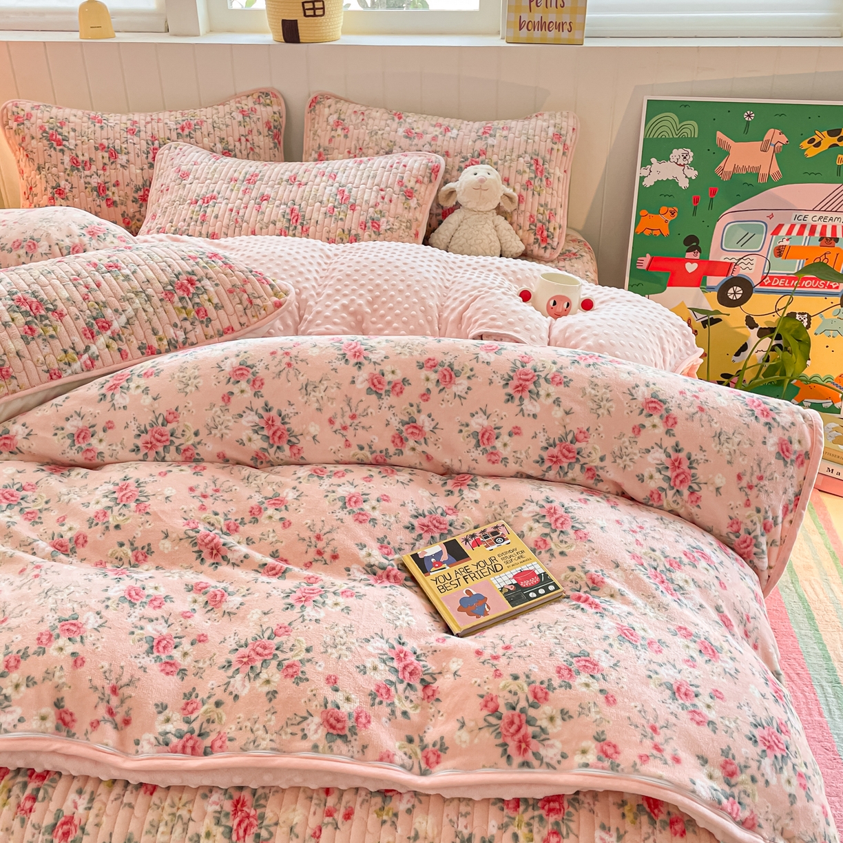 贝扬思家纺 2025新款高克重牛奶绒豆豆被套床盖四件套-悦心系列 悦心-星辰闪烁