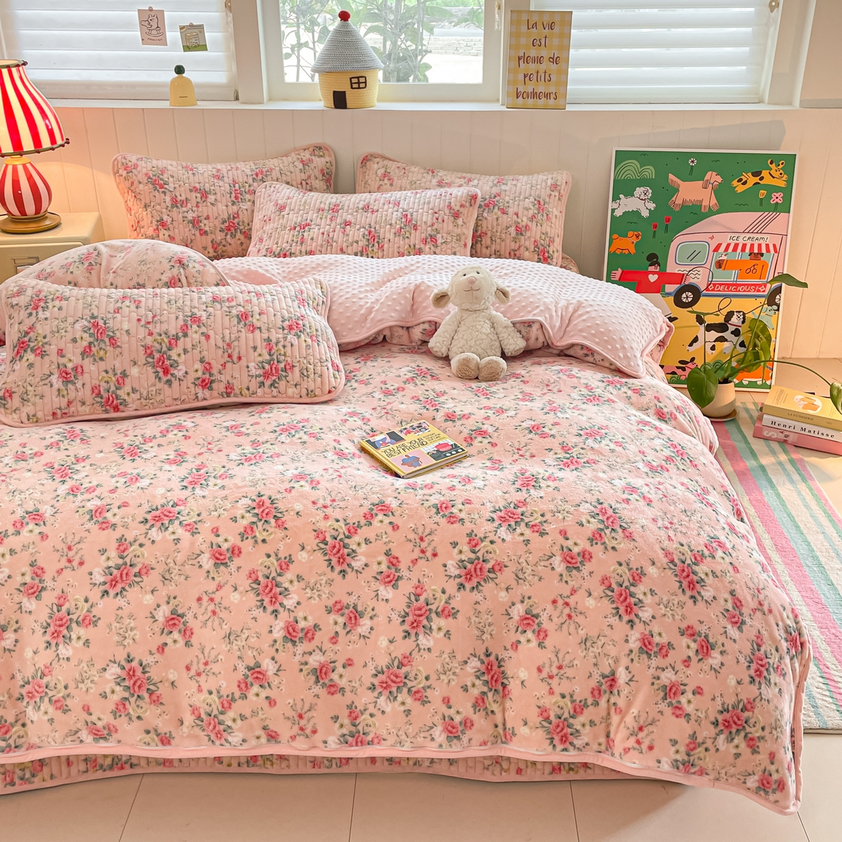 91家纺网 家纺一手货源 找家纺 贝扬思家纺 2025新款高克重牛奶绒豆豆被套床盖四件套-悦心系列 悦心-星辰闪烁