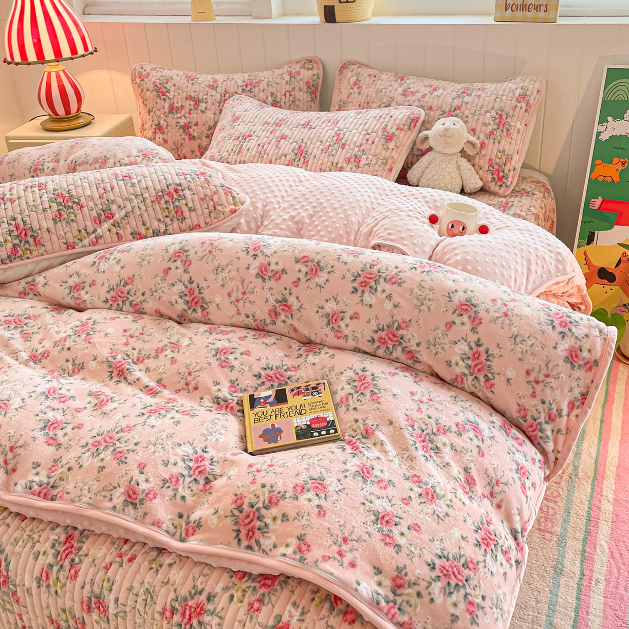 91家纺网 家纺一手货源 找家纺 贝扬思家纺 2025新款高克重牛奶绒豆豆被套床盖四件套-悦心系列 悦心-星辰闪烁