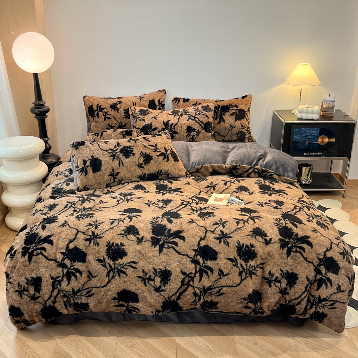 金爱家 2025新款全消光牛奶绒A类赫本风纯色獭兔毛绒立体牛奶绒四件套 兔毛-芳华驼色