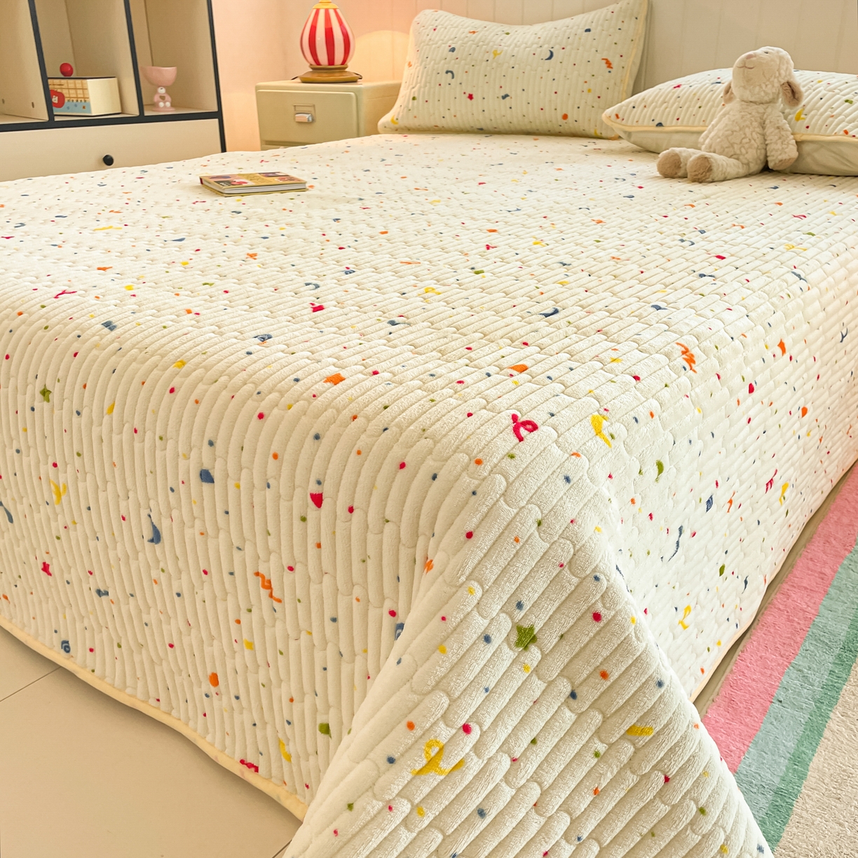 91家纺网 家纺一手货源 找家纺 贝扬思家纺 2025新款高克重牛奶绒豆豆被套床盖四件套-悦心系列 悦心-芝士酪