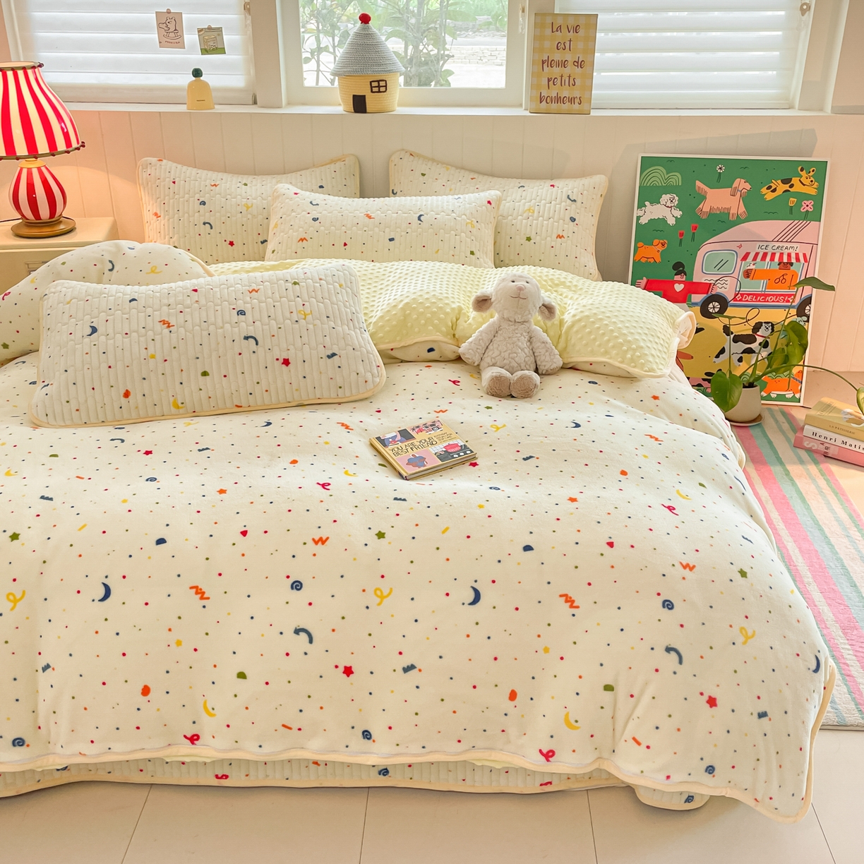 91家纺网 家纺一手货源 找家纺 贝扬思家纺 2025新款高克重牛奶绒豆豆被套床盖四件套-悦心系列 悦心-芝士酪