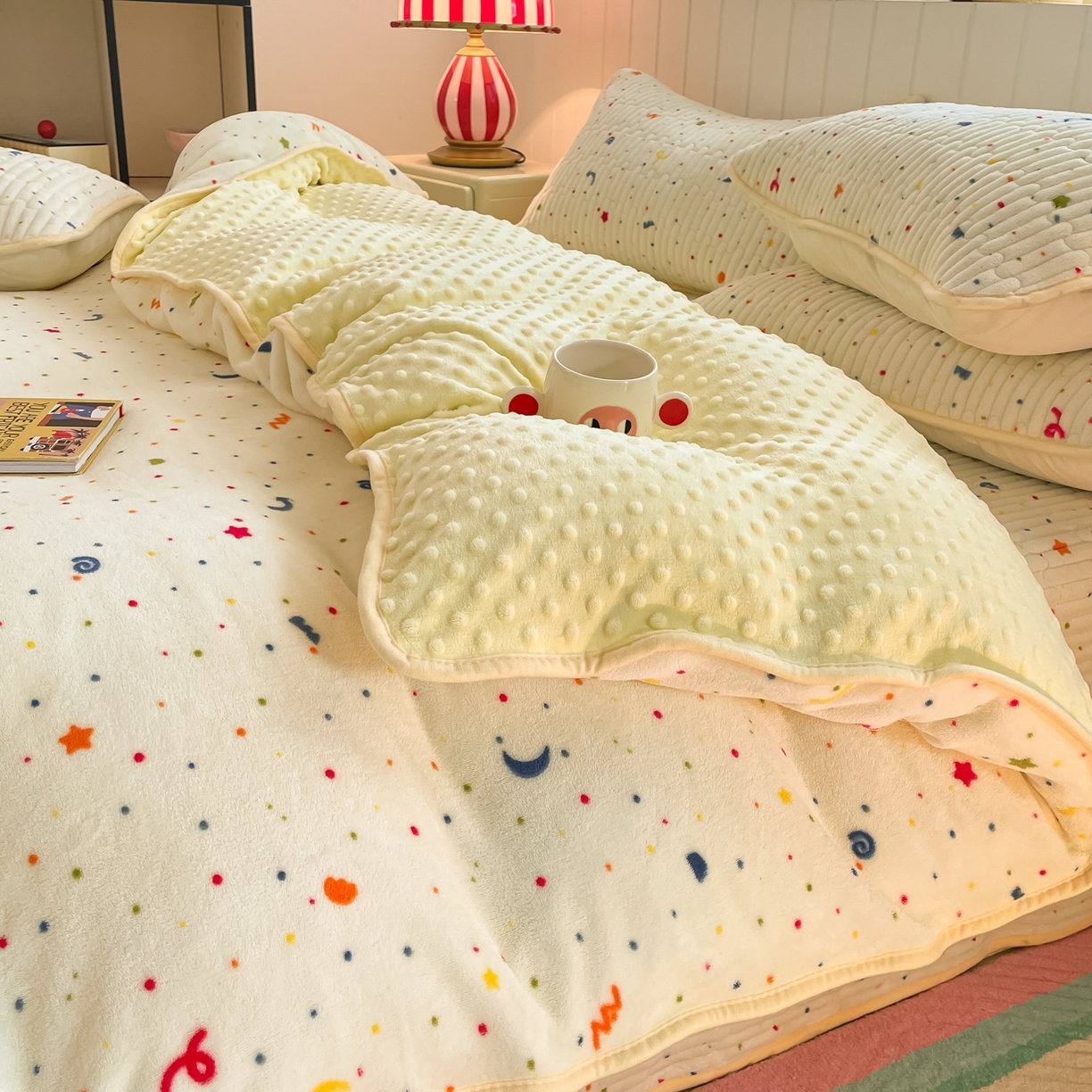 91家纺网 家纺一手货源 找家纺 贝扬思家纺 2025新款高克重牛奶绒豆豆被套床盖四件套-悦心系列 悦心-芝士酪