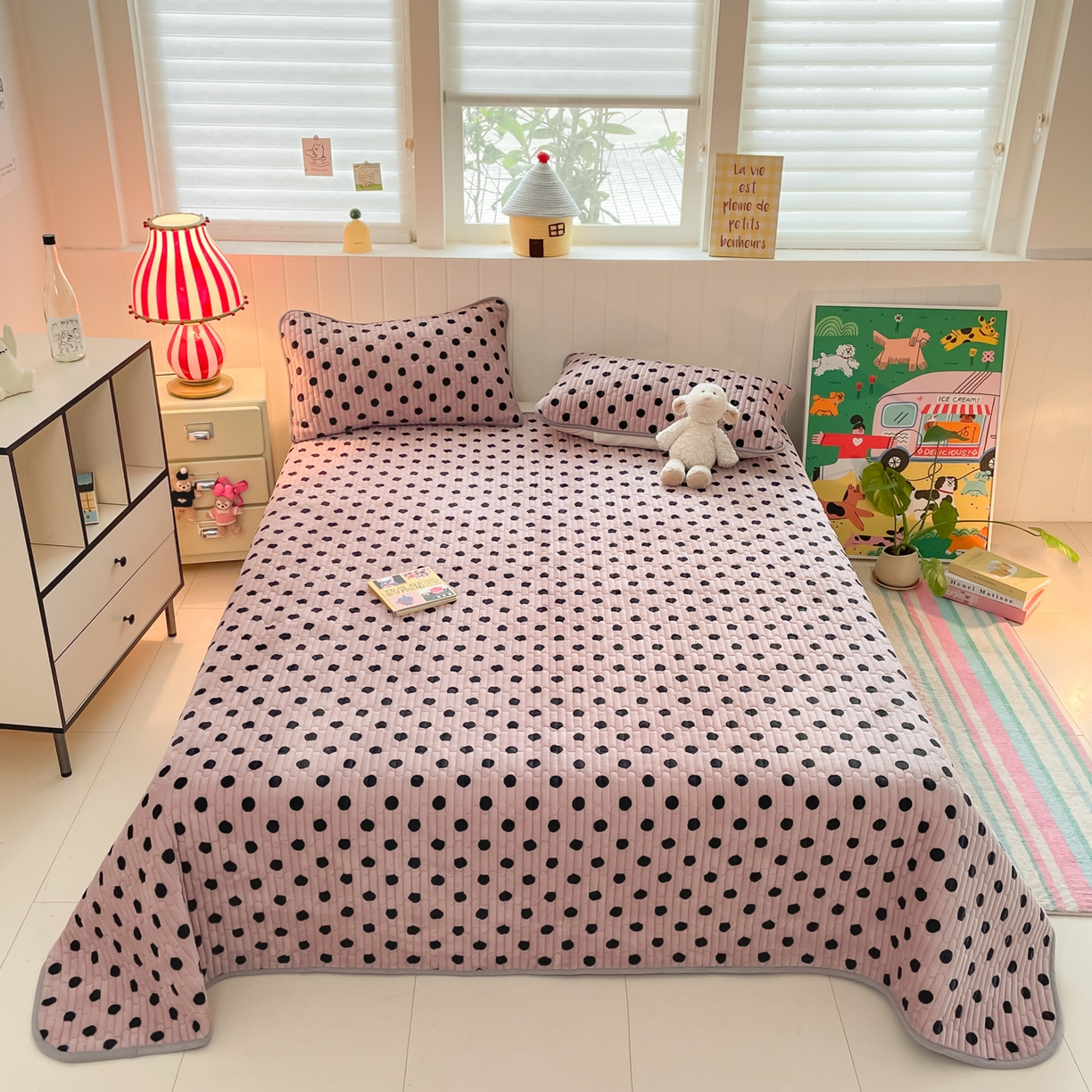 91家纺网 家纺一手货源 找家纺 贝扬思家纺 2025新款高克重牛奶绒豆豆被套床盖四件套-悦心系列 悦心-紫珍珠