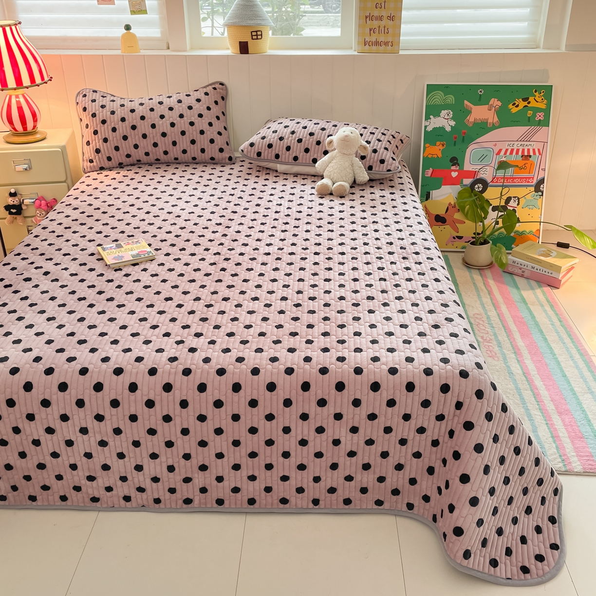 91家纺网 家纺一手货源 找家纺 贝扬思家纺 2025新款高克重牛奶绒豆豆被套床盖四件套-悦心系列 悦心-紫珍珠