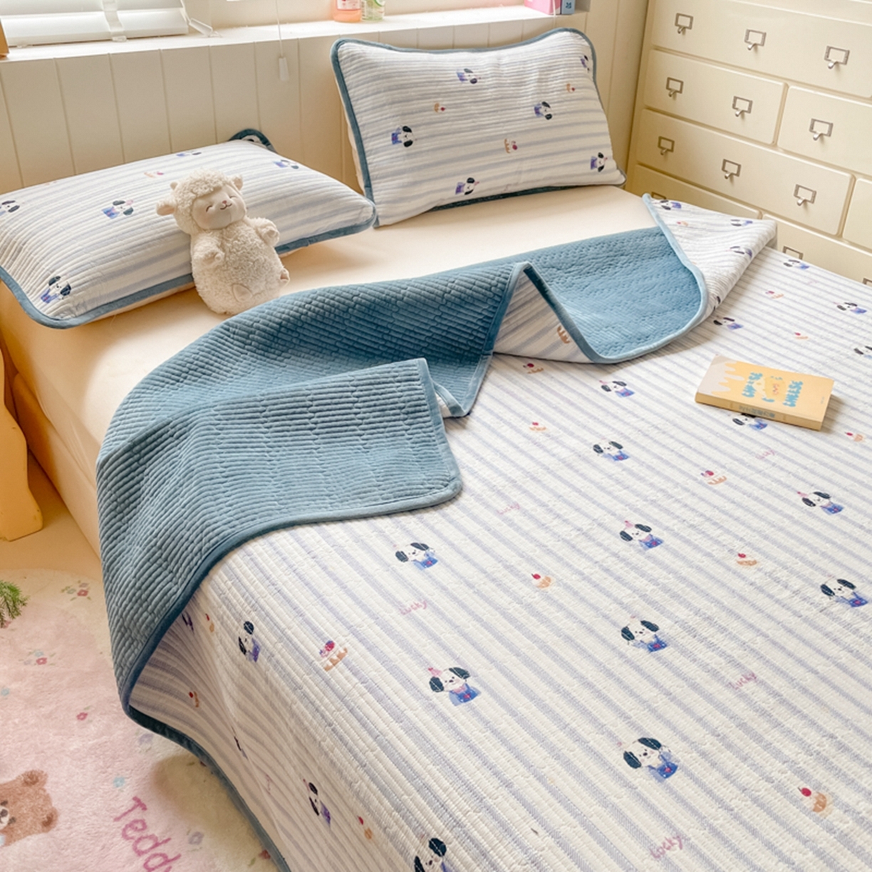 91家纺网 家纺一手货源 找家纺 老帅的工厂店 2025新款A类云感懒人冬季一体被被子被芯床盖系列-单床盖 可爱趴趴