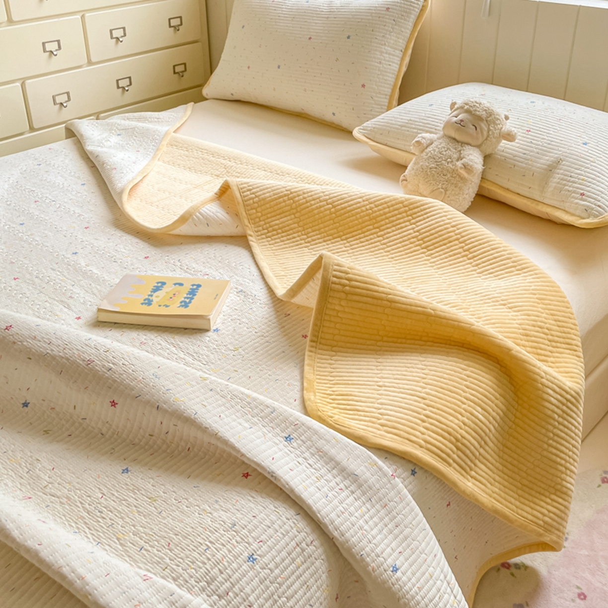 91家纺网 家纺一手货源 找家纺 老帅的工厂店 2025新款A类云感懒人冬季一体被被子被芯床盖系列-单床盖 奶油波波