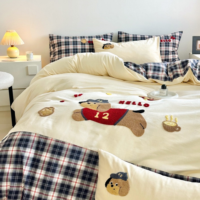 91家纺网 家纺一手货源 找家纺 （总）如意朵 2025新款全棉纯棉磨毛绣花四件套-风格一