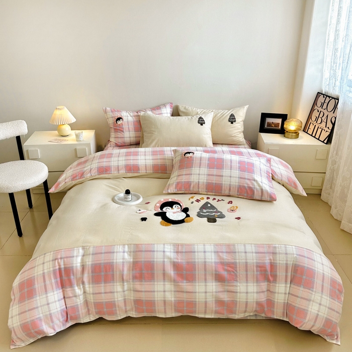 91家纺网 家纺一手货源 找家纺 （总）如意朵 2025新款全棉纯棉磨毛绣花四件套-风格一