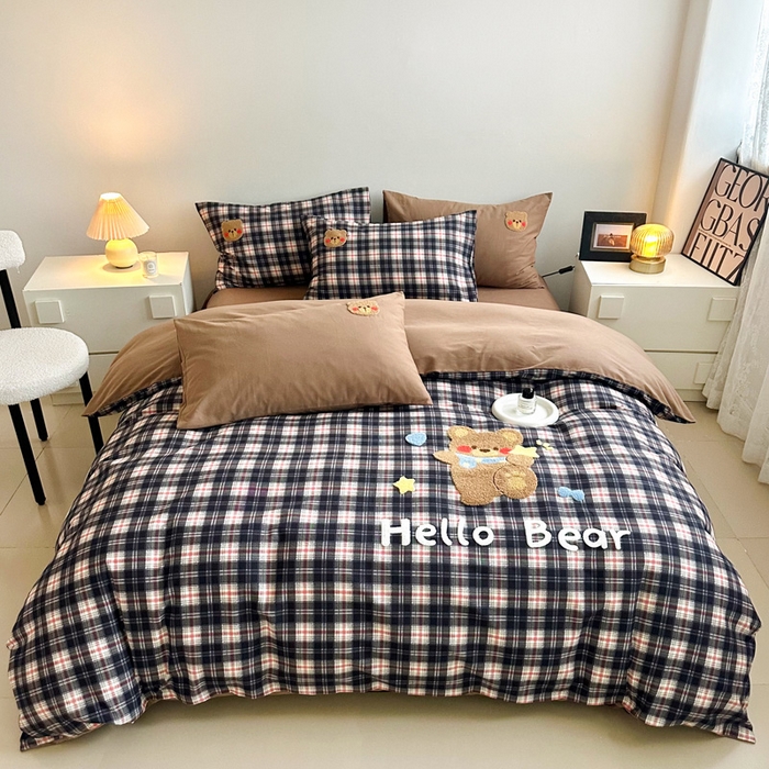 91家纺网 家纺一手货源 找家纺 （总）如意朵 2025新款全棉纯棉磨毛绣花四件套-风格一