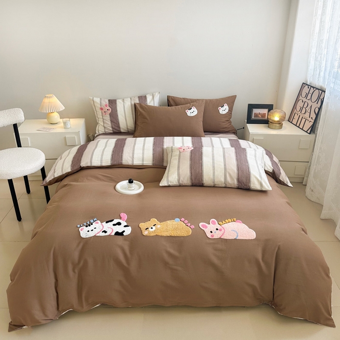 91家纺网 家纺一手货源 找家纺 （总）如意朵 2025新款全棉纯棉磨毛绣花四件套-风格一