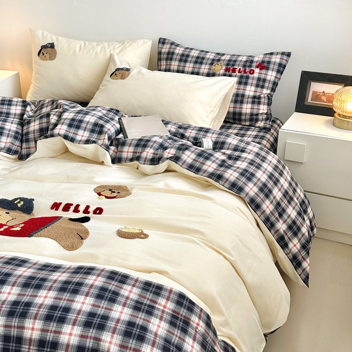 91家纺网 家纺一手货源 找家纺 （总）如意朵 2025新款全棉纯棉磨毛绣花四件套-风格一