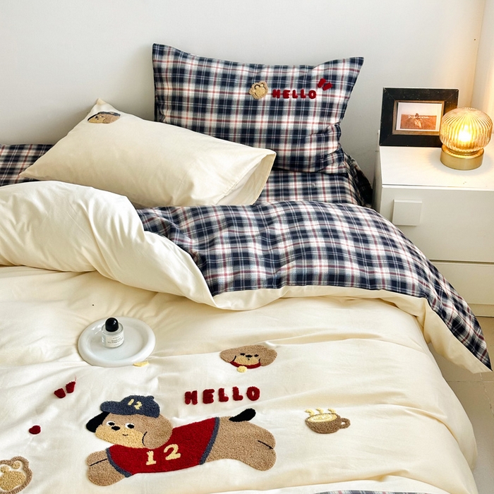 91家纺网 家纺一手货源 找家纺 （总）如意朵 2025新款全棉纯棉磨毛绣花四件套-风格一