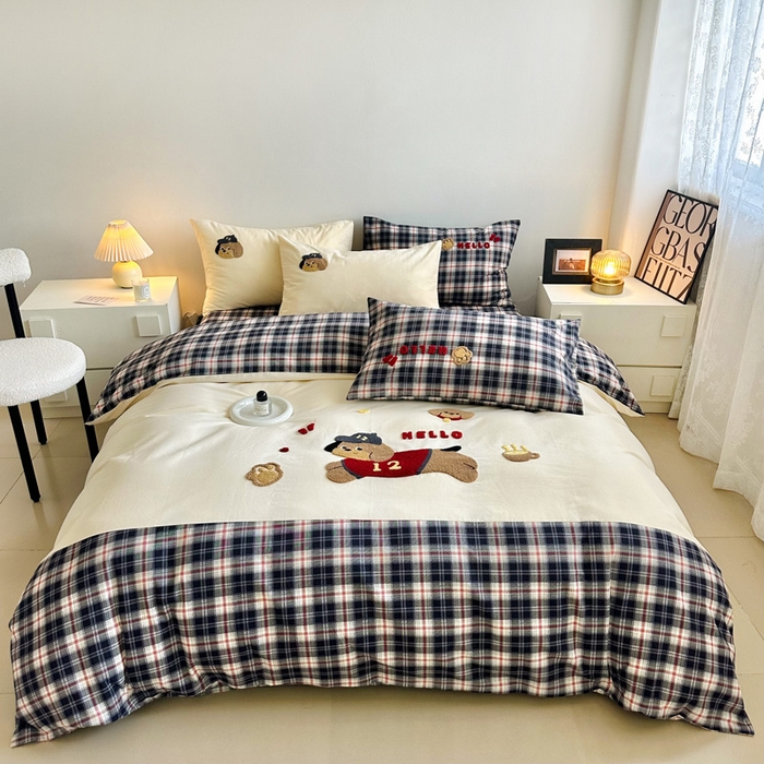 91家纺网 家纺一手货源 找家纺 （总）如意朵 2025新款全棉纯棉磨毛绣花四件套-风格一