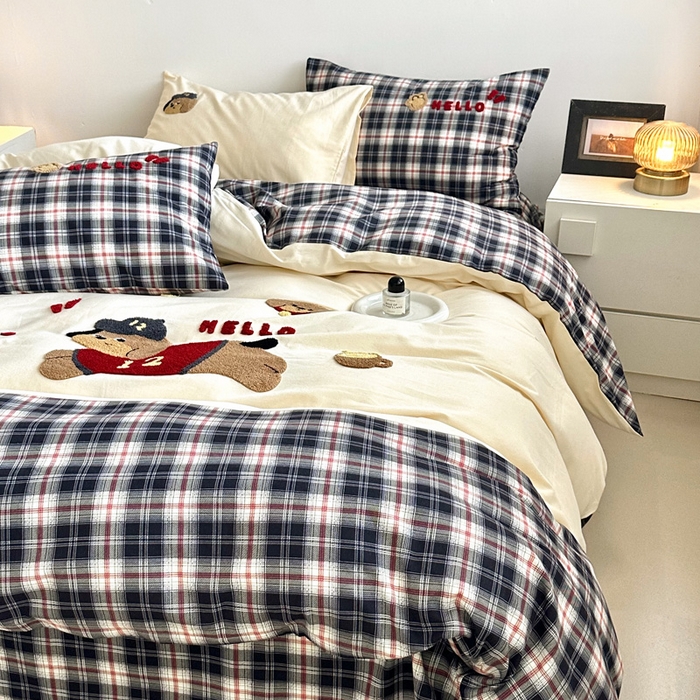 91家纺网 家纺一手货源 找家纺 （总）如意朵 2025新款全棉纯棉磨毛绣花四件套-风格一