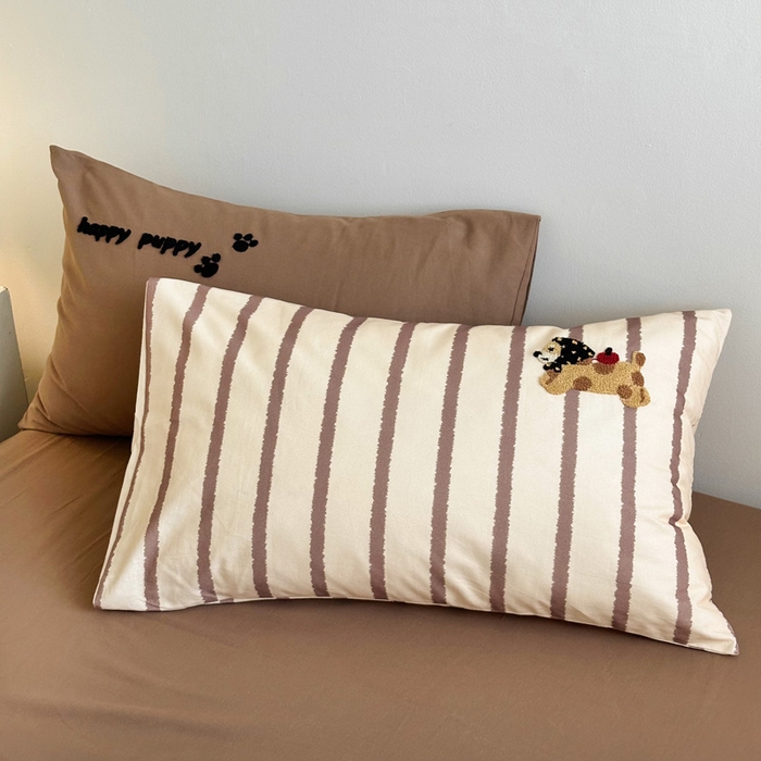 91家纺网 家纺一手货源 找家纺 如意朵 2025新款全棉纯棉磨毛绣花四件套-风格一 快乐小狗