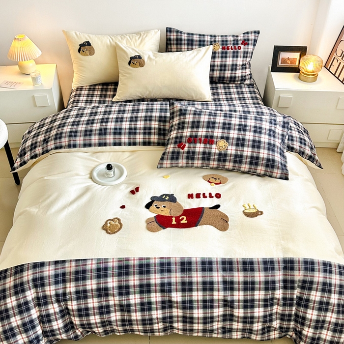 91家纺网 家纺一手货源 找家纺 （总）如意朵 2025新款全棉纯棉磨毛绣花四件套-风格一