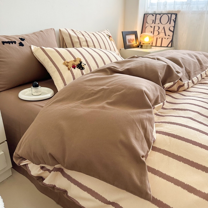 91家纺网 家纺一手货源 找家纺 如意朵 2025新款全棉纯棉磨毛绣花四件套-风格一 快乐小狗