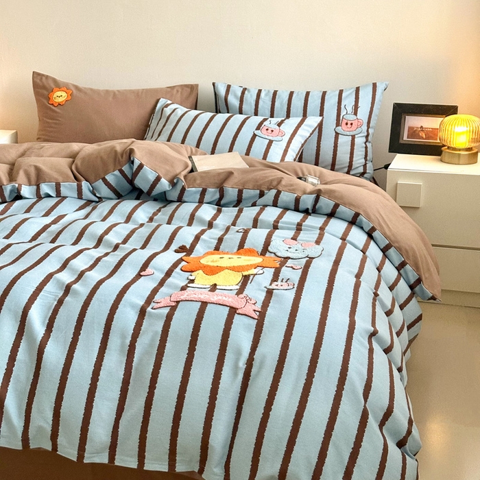 91家纺网 家纺一手货源 找家纺 如意朵 2025新款全棉纯棉磨毛绣花四件套-风格一 明星狮子