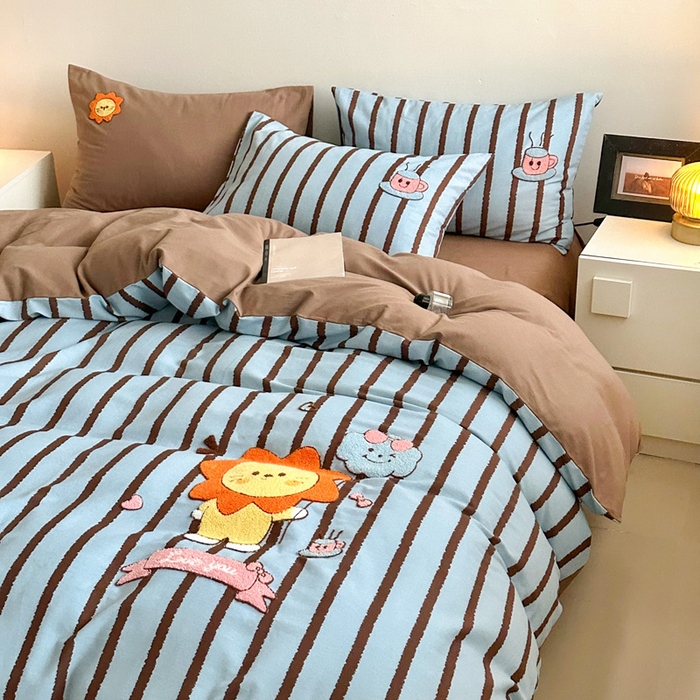 91家纺网 家纺一手货源 找家纺 如意朵 2025新款全棉纯棉磨毛绣花四件套-风格一 明星狮子