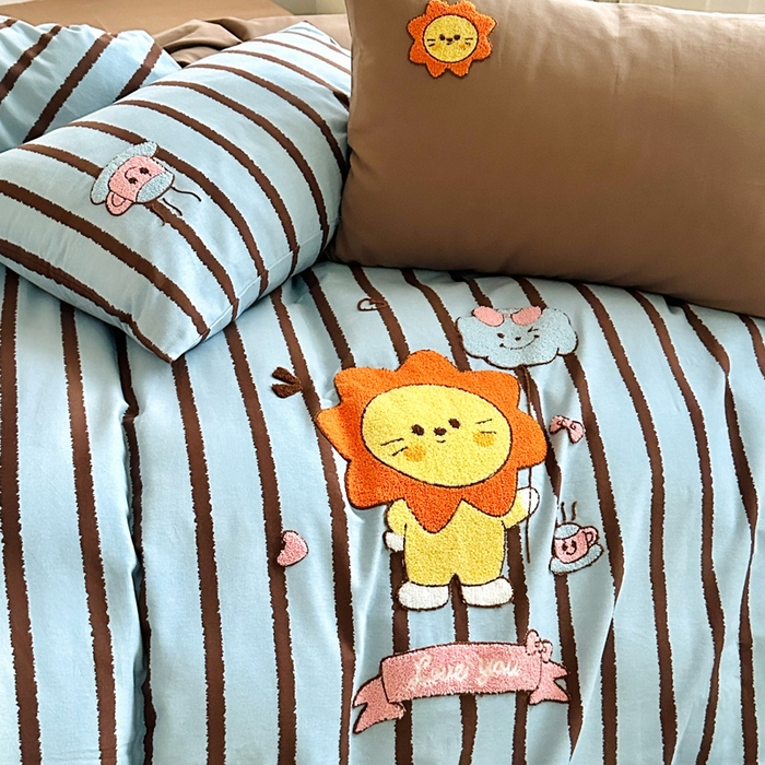 91家纺网 家纺一手货源 找家纺 如意朵 2025新款全棉纯棉磨毛绣花四件套-风格一 明星狮子