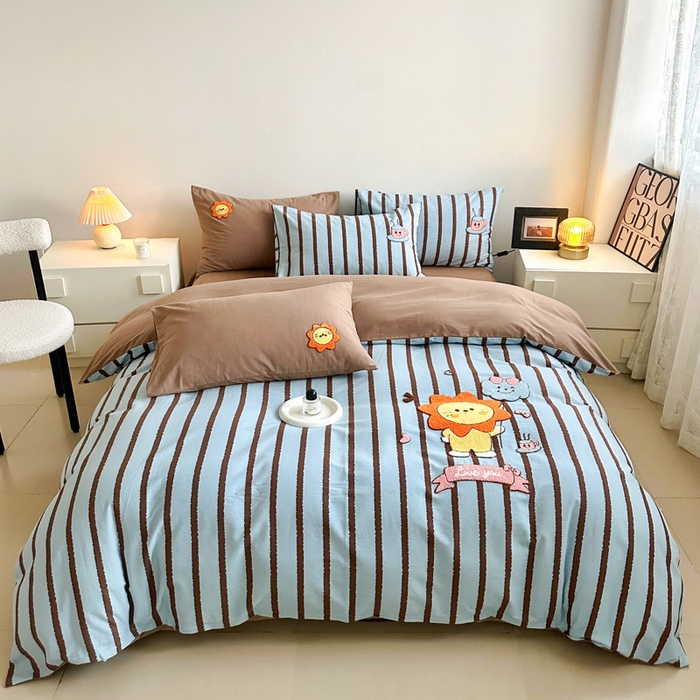 如意朵 2025新款全棉纯棉磨毛绣花四件套-风格一 明星狮子