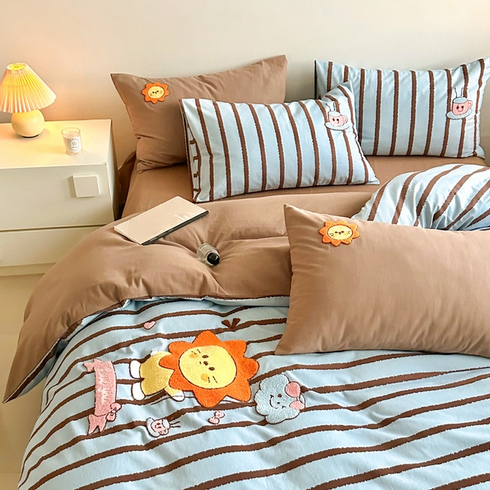 91家纺网 家纺一手货源 找家纺 如意朵 2025新款全棉纯棉磨毛绣花四件套-风格一 明星狮子