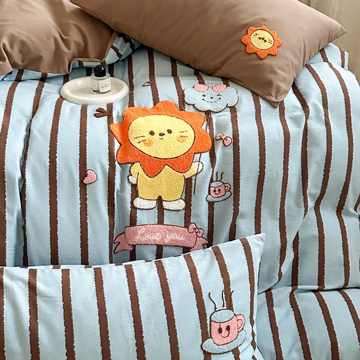 91家纺网 家纺一手货源 找家纺 如意朵 2025新款全棉纯棉磨毛绣花四件套-风格一 明星狮子