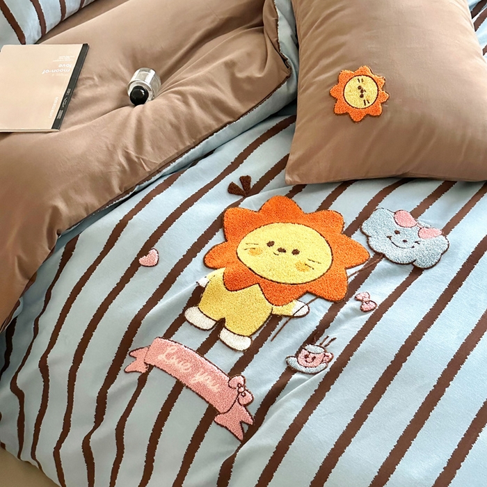 91家纺网 家纺一手货源 找家纺 如意朵 2025新款全棉纯棉磨毛绣花四件套-风格一 明星狮子