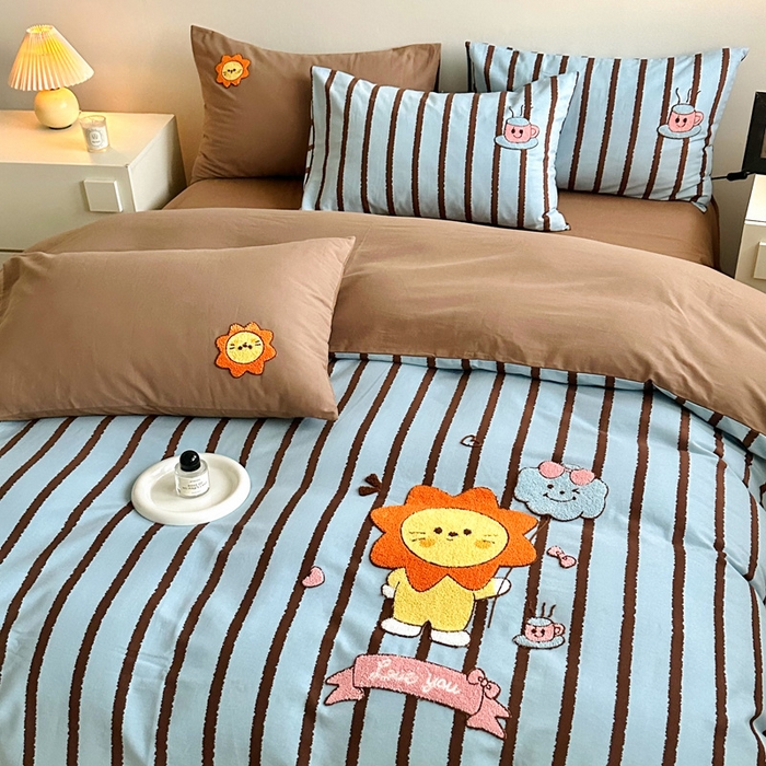 91家纺网 家纺一手货源 找家纺 如意朵 2025新款全棉纯棉磨毛绣花四件套-风格一 明星狮子