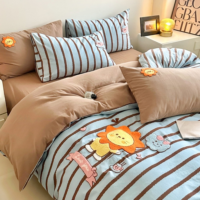 91家纺网 家纺一手货源 找家纺 如意朵 2025新款全棉纯棉磨毛绣花四件套-风格一 明星狮子