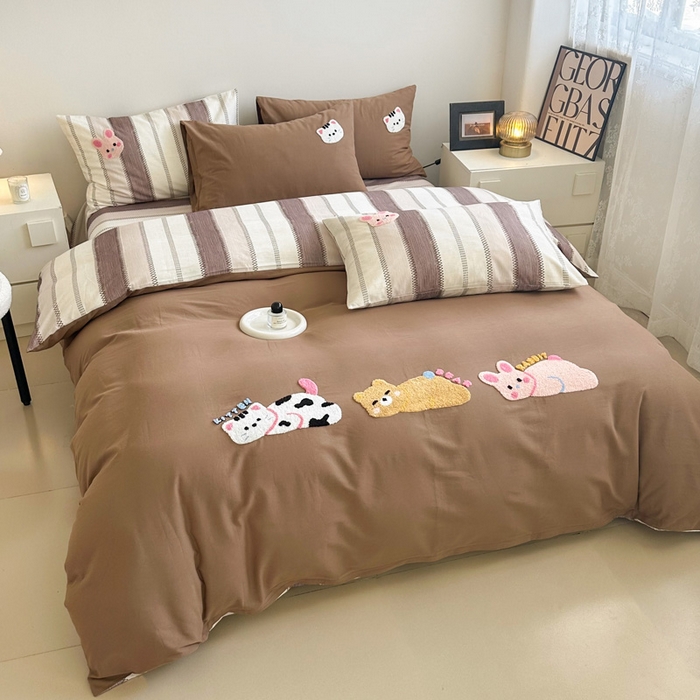 91家纺网 家纺一手货源 找家纺 如意朵 2025新款全棉纯棉磨毛绣花四件套-风格一 趴趴乐