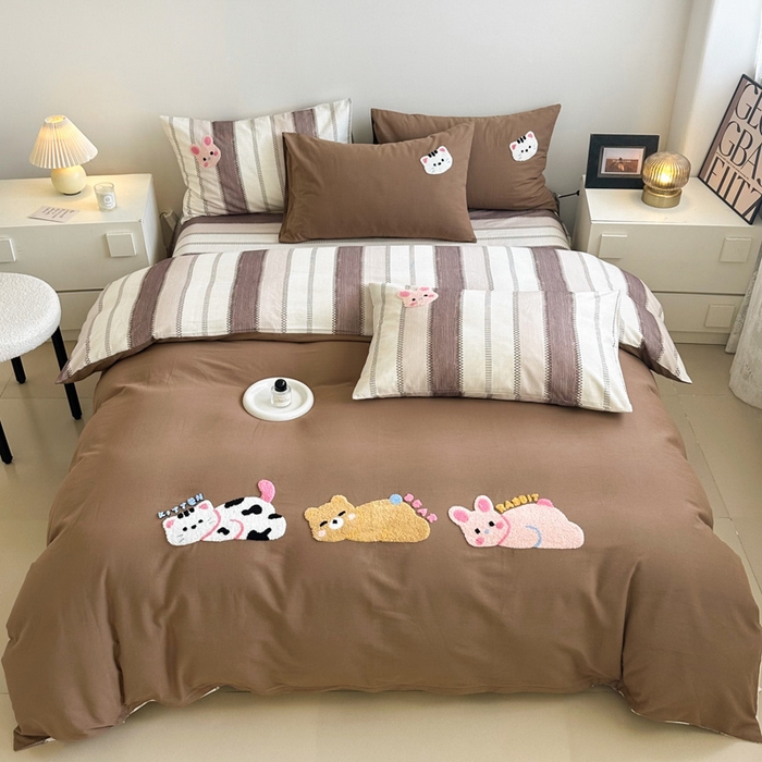 91家纺网 家纺一手货源 找家纺 如意朵 2025新款全棉纯棉磨毛绣花四件套-风格一 趴趴乐