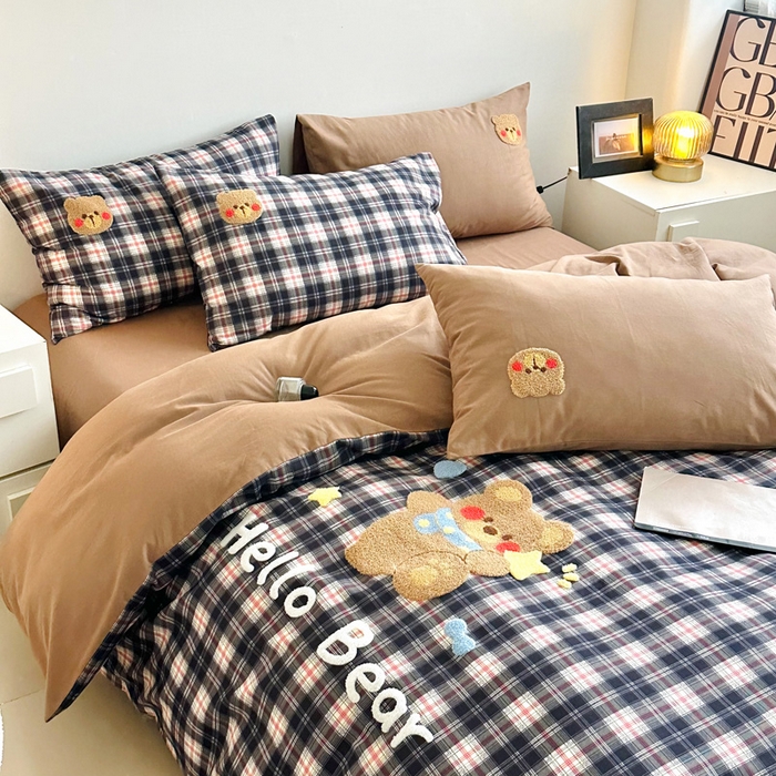 91家纺网 家纺一手货源 找家纺 如意朵 2025新款全棉纯棉磨毛绣花四件套-风格一 摘星熊