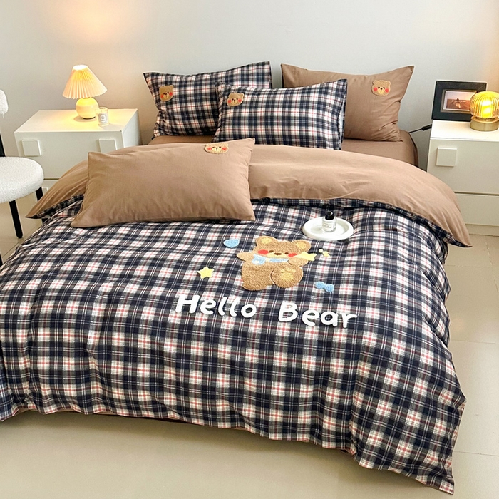 91家纺网 家纺一手货源 找家纺 如意朵 2025新款全棉纯棉磨毛绣花四件套-风格一 摘星熊