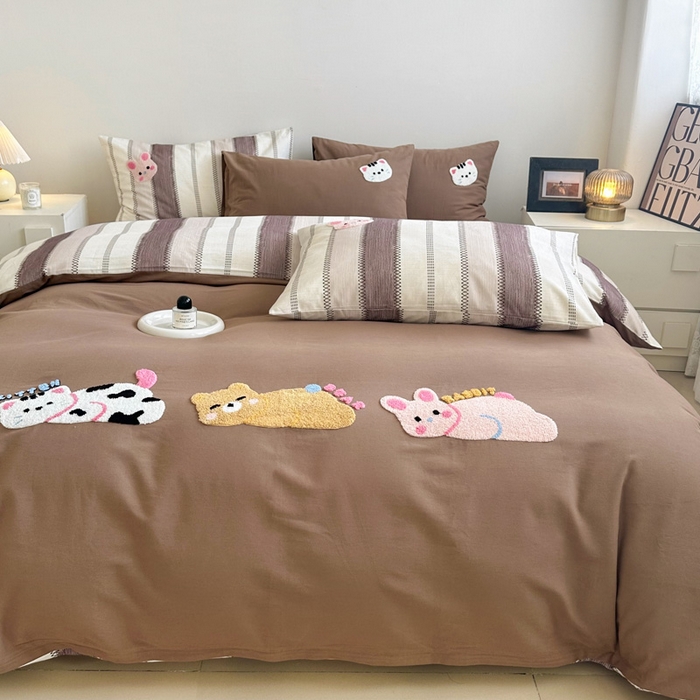 91家纺网 家纺一手货源 找家纺 如意朵 2025新款全棉纯棉磨毛绣花四件套-风格一 趴趴乐