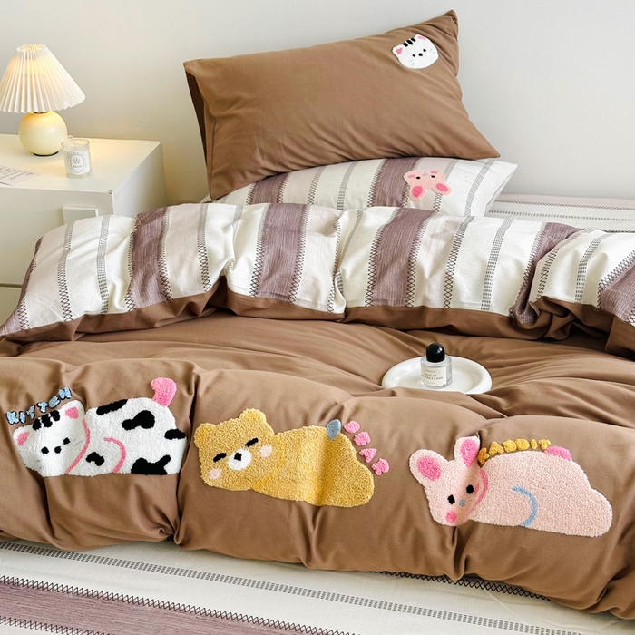 91家纺网 家纺一手货源 找家纺 如意朵 2025新款全棉纯棉磨毛绣花四件套-风格一 趴趴乐