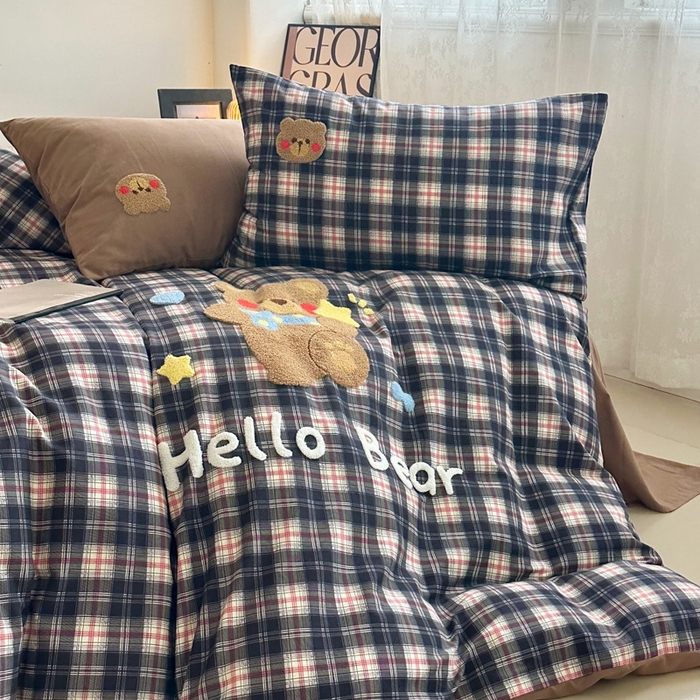 91家纺网 家纺一手货源 找家纺 如意朵 2025新款全棉纯棉磨毛绣花四件套-风格一 摘星熊