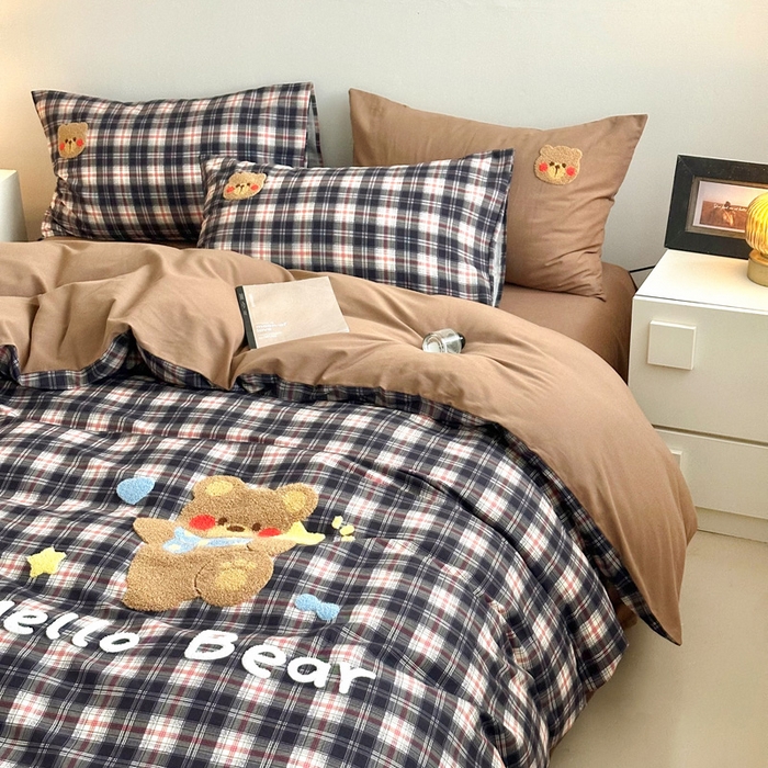 91家纺网 家纺一手货源 找家纺 如意朵 2025新款全棉纯棉磨毛绣花四件套-风格一 摘星熊