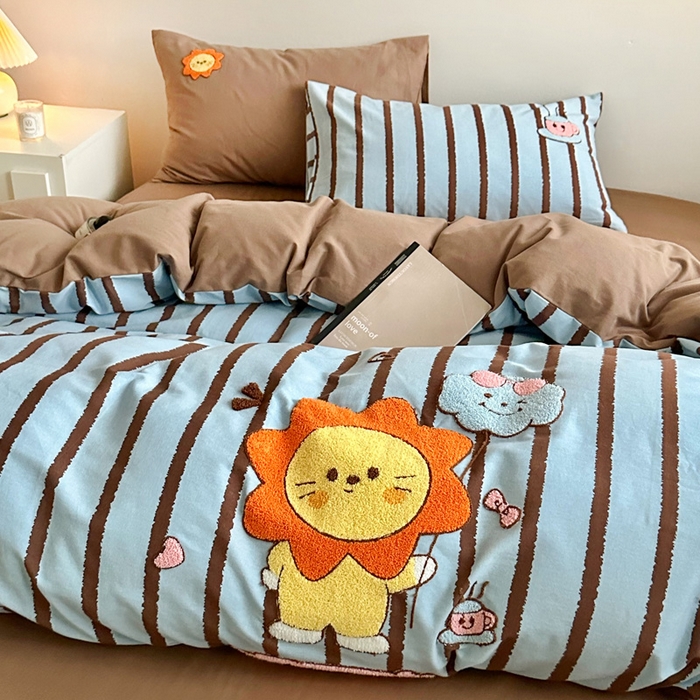 91家纺网 家纺一手货源 找家纺 如意朵 2025新款全棉纯棉磨毛绣花四件套-风格一 明星狮子