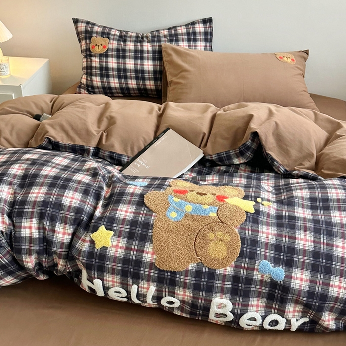 91家纺网 家纺一手货源 找家纺 如意朵 2025新款全棉纯棉磨毛绣花四件套-风格一 摘星熊